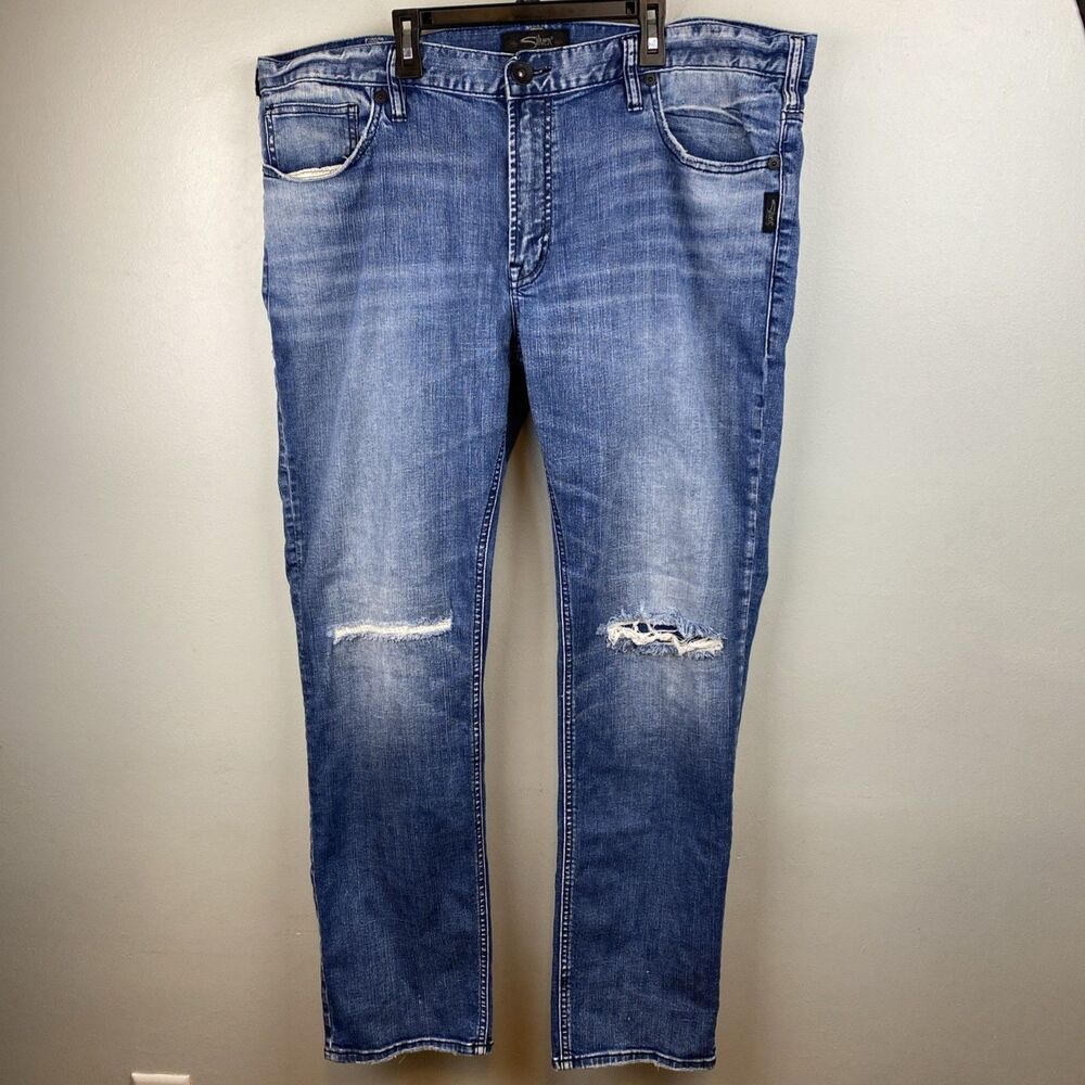 Silver jeans men's 40x32 blue light‎ wash distressed Taavi